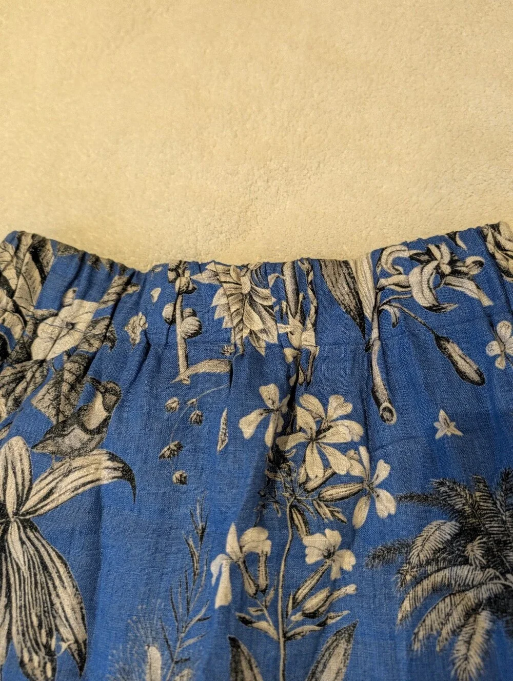J.Crew Ratti Tropical Toile 100% Linen Pull On Skirt Blue Aviary XXS